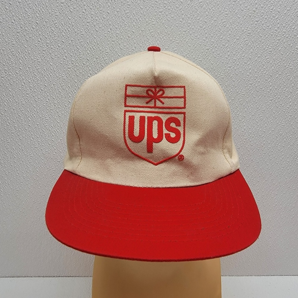 Vintage UPS Baseball Cap Adjustable Snapback Canvas Hat Beige Red